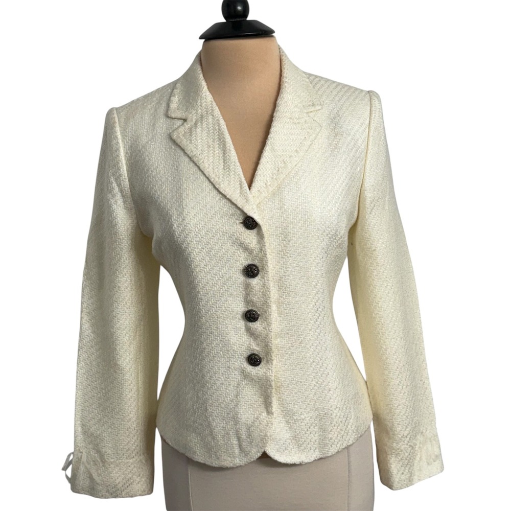 Amanda Smith Petite Vintage Winter White Textured Tweed Blazer